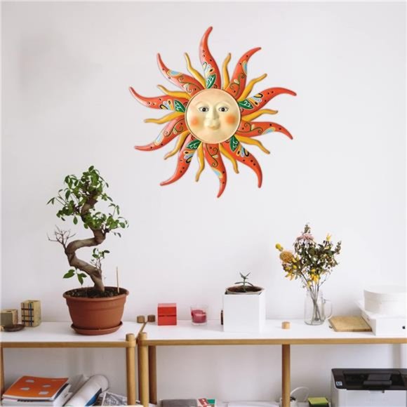 Metal Sun Wall Art Decor,17.3Inches Sun Face Garden Sculptures Statues Wall Art - Picture 6 of 6